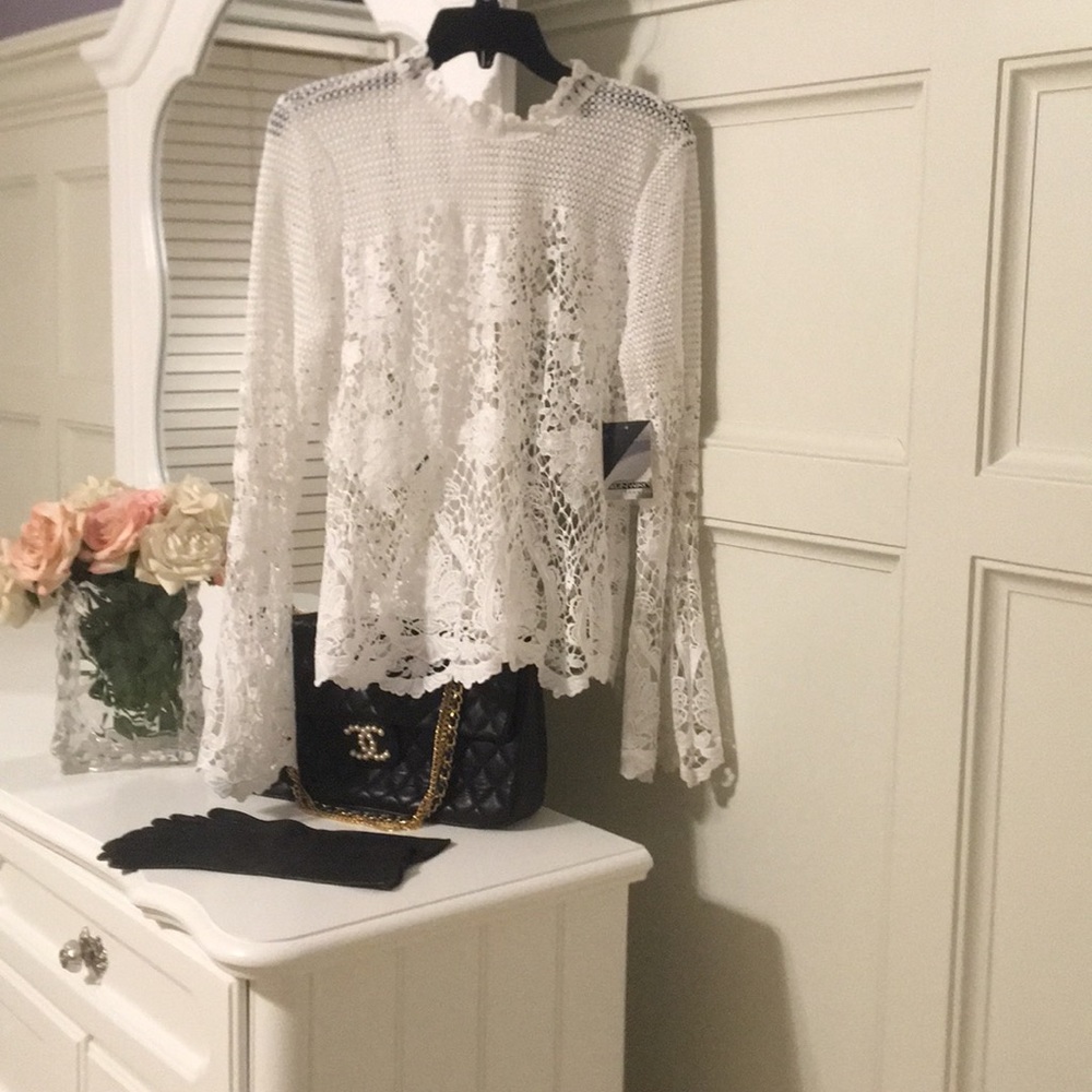 Project Runway White Lace Flare Sleeve Blouse